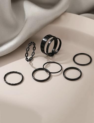 Generic 7 pc Ring set Black Chain Design Simple One Size3