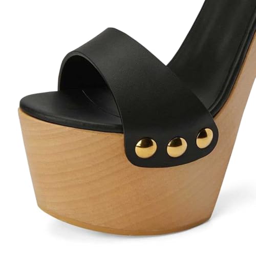 YDN Women Platform Heeled Sandals Open Round Toe Chunky High Heel Backless Ankle Strap Sexy Casual Shoe for Spring Summer Party Size 4-16 US4