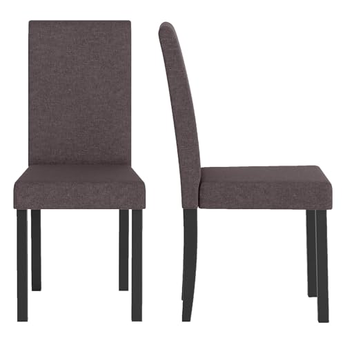 Image of COSTWAY Fabric Armless Dining Chairs Set of 2, Upholstered Kitchen Side Chair w /Rubber Wood Legs, Padded Seat & High Backrest, Mid-Century Modern Accent Chairs for Living Room Restaurant (Brown)