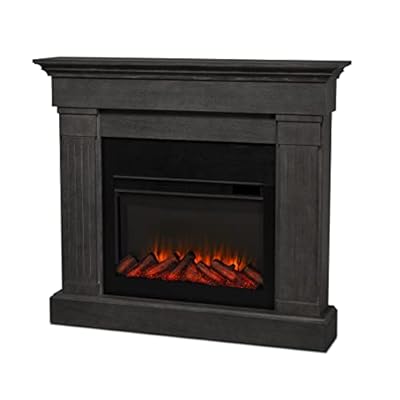 Real Flame Crawford Slim Indoor Electric Fireplace, Grey, Free-Standing with Real Wood Mantel Finish - 6 Flame Colors, Adjustable Thermostat, 120V, 1400W, 5100 BTUs