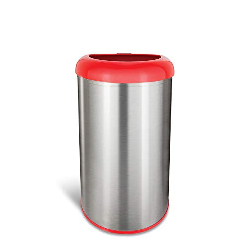 Ninestars Ott-50-19Rd Open Top Office Bathroom Trash Can, 13 Gal 50L, Stainless Steel Base (D Shape, Red Lid) #TOP6