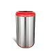 NINESTARS OTT-50-19RD Open Top Office Bathroom Trash Can, 13 Gal 50L, Stainless Steel Base (D Shape, Red Lid)