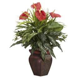 Mixed Greens and with Decorative Vase Silk Plant