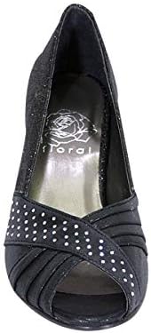 Floral Grace (DP763) Women's Wide Width Pleated Upper Peep Toe Dress Pumps Black 8 | Image 1