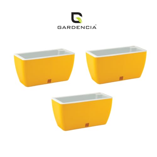 Image of GARDENCIA Self Watering Flower Pots for Outdoor Indoor Gardening /Rectangle Big Plant Pot with Polypropylene UV Material /Decorative Modern Gamla (Recta Big Yellow, Pack of 3)