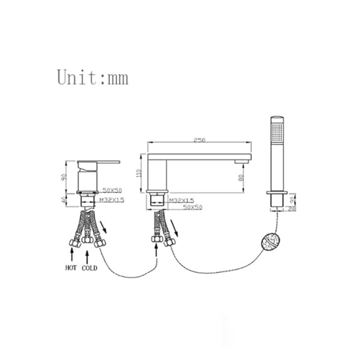Robinet de bain 3 trous à double sortie d'eau et bec orientable pour douche de salle de bain - 3