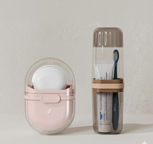 Image of SR Travel Kit | Travel Toothbrush Holder with Soap Box Combo | Portable Toothbrush Case, Soap Storage Box for Travel, Office, Gym & Camping | Hygienic, Leak-Proof Plastic Bathroom Organizer