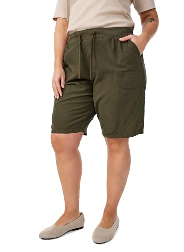 Zizzi Damen Große Größen Shorts Baumwolle Taschen Gr Gr XXXL Forest Night