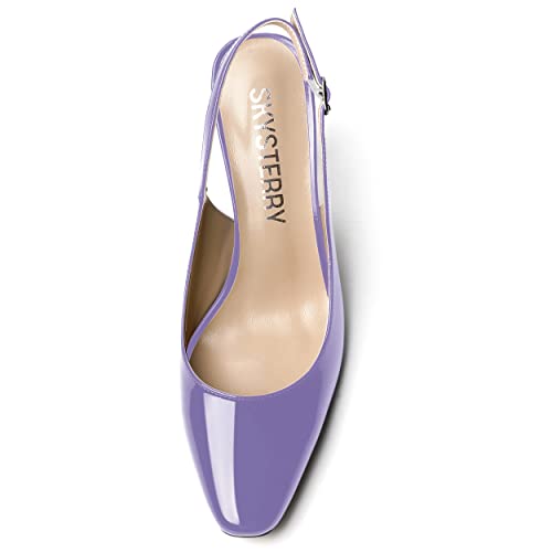 SKYSTERRY Women's Slingback Square Toe Patent Casual Dating Slip On Spool High Heel Pumps Shoes 3.3 Inch3