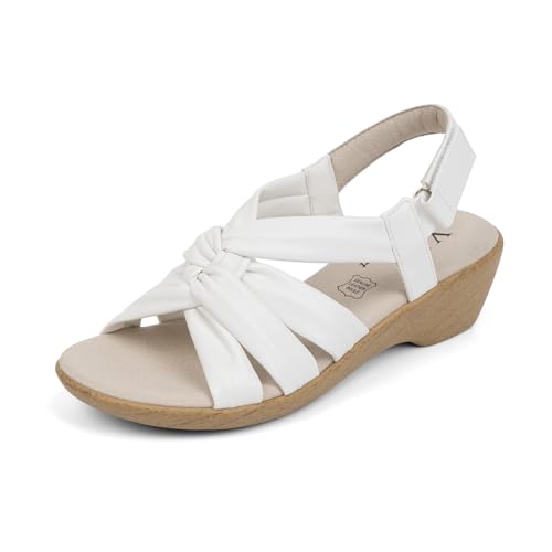 VJH confort Women's Wedge Sandals, Comfortable Platform Cushioned Leather Insole