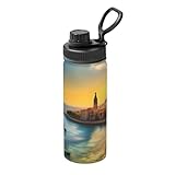 Sunset in Barcelona - Taza aislada al vacío impresa de 18 onzas, adecuada para montañismo, camping, gimnasio, oficina y uso diario
