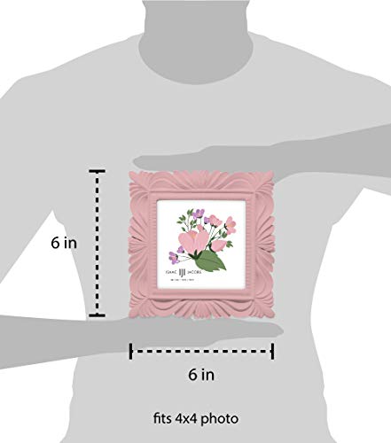 Isaac Jacobs 4X4 Pink Wave Textured Hand-Crafted Resin Picture Frame With Easel & Hook For Tabletop & Wall Display, Decorative Swirl Design Home Décor, Photo Gallery, Art, More (4X4, Pink) #TOP2