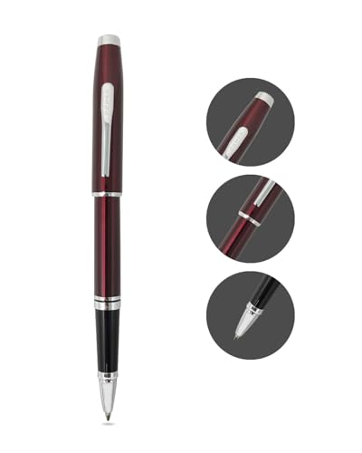 Image of Cross Coventry Red Lacquer Rollerball Pen with Polished Chrome Trim - Refillable, Luxury Gift Box