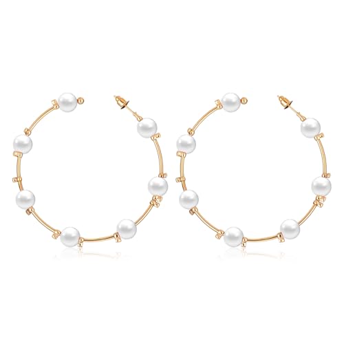 Giantree Pearl Hoop Earrings for Women, 7MM Thick Pearls Hoops, Lightweight Pearl Earrings Super Huge Circle Pearls Hoop Earrings, Dangle Earrings Elegant Women Wedding Jewelry Gift for Her (Style A)