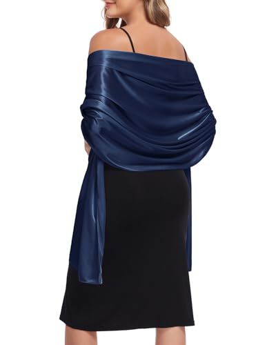 Century Star Soft Silky Pashmina Shawl Wraps for Women Evening Dress Elegant Scarf Wedding Bride Bridesmaid Party Gifts Navy Blue One Size