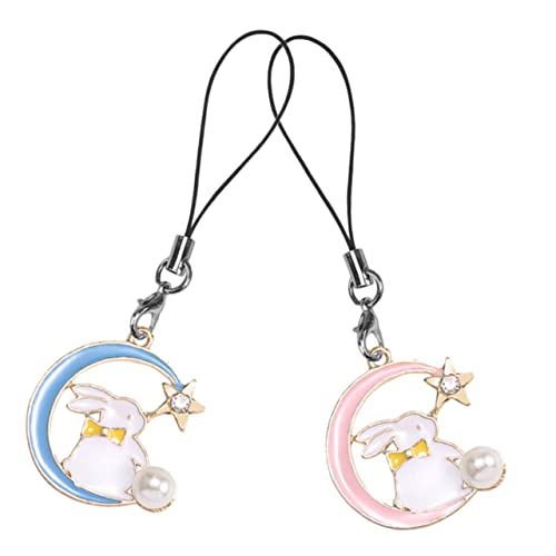 HOOTNEE 2 Pcs Key Chain Mobile Phone Chain Cute Animal Keychain Bunny Keychain Charm Cute Phone Charms Strap Wristband Keychain Moon Keychain Wrist Strap Lanyard Phone Strap Charm Amulet