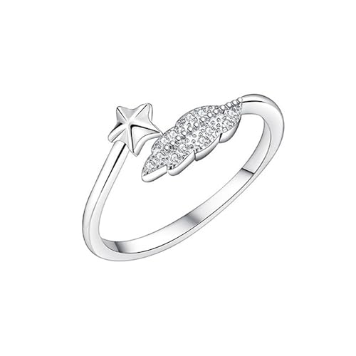 CZ Leaf Star Stacking Statement Ring for Women Silver Plated Adjustable Expandable Crystal Celestial Open Wrap Finger Rings Comfort Fit Fashion Promise Holiday Party Jewelry Gift2
