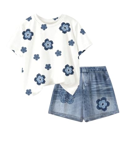 Image of Ayzozuy Kid Girl Clothes Shorts Set 2 Piece Outfits Summer Casual Short Sleeve Top and Shorts Set for Girls 4-7