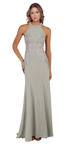 Mother of The Bride Dresses for Women Satin Lace Appliques Halter Mermaid Wedding Guest Dress Formal Evening Gowns