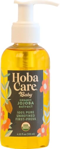 Image of HobaCare Organic Jojoba Baby Oil with Pump – 100% Pure Natural Unrefined Unscented Cold Pressed Jojoba Oil for Baby Hair, Infant Skin, Body Care (4.22 oz)