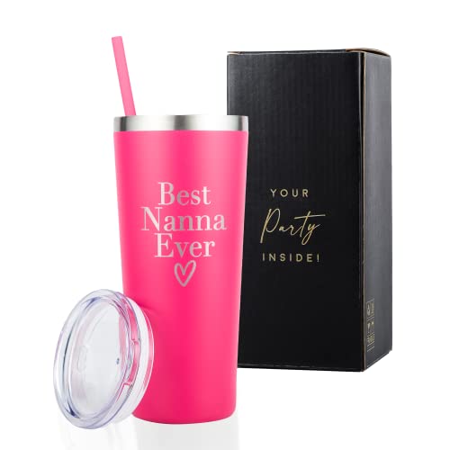 Best Nana Ever Gifts Becher - 590 ml rosa - Best Nana Cup Becher mit Strohhalm und Deckel, World's Best Nana Ever Tumbler für Muttertagsgeschenke für Oma, Trinkbecher, Welt, Großmutter, Rosa Cover