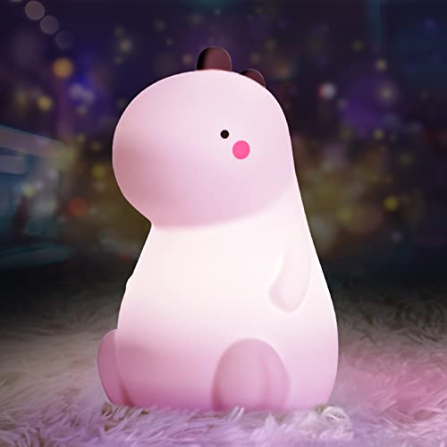 Image of VSATEN Dinosaur Night Light for Kids, Color Changing Silicone Baby Night Light with Touch Sensor for Kids' Bedroom, USB Rechargeable LED Bedside Nursery Lamp, Cute Dinosaur Lamp Gifts