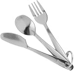 Coghlan's Ensemble de couverts en acier inoxydable – 3-Piece Vaisselle avec Fourche, Couteau, Spoon, et Bague de rangement pratique pour le camping, randonnée, et aventures en plein air, Vestiaire durable