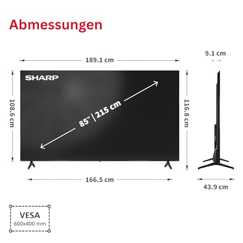 Sharp 85HP5765E QLED Fernseher 85 Zoll Google Smart TV 4K Dolby Vision HDR – Ansicht 3