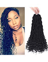 6 Packs 18Inch Faux Locs Crochet Hair Synthetic Goddess Braid Twist Crochet Hair Curly Ends Twist Braid Hair Extensions 1B