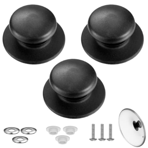 OUDQFCJ 3 Pezzi Universale con Accessori a Vite, Manopole di Ricambio per Coperchio Pentola, Pomelli per Coperchi Pentole, Sostituzione per Utensili da Cucina, Coperchio Universale, Cucina (Nero)
