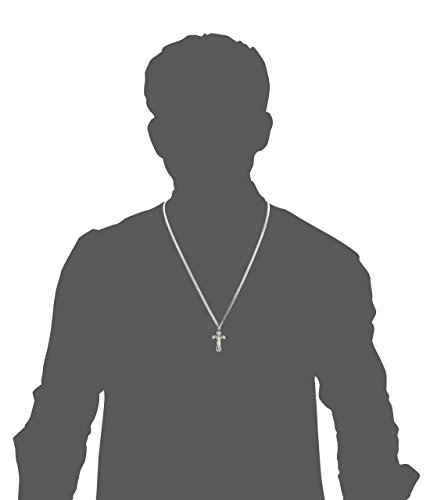 Heartland Store Men's Sterling Silver Textured Crucifix Pendant + 24 Inch Rhodium Plated Chain & Clasp #TOP2