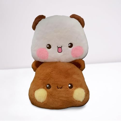 Image of Bubu Dudu Plush Pillow - Bubu & Dudu (Panda & Bear) Design - Cute Rabbit Fur Plush Cushion Ideal Gift for Kids, Boyfriend, Girlfriend, Home Decor, Travel for All Ages (33cm)