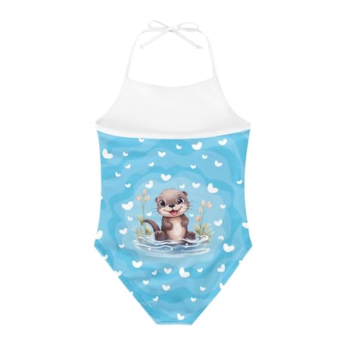 Image of Cute Backless One Piece Swimsuits for Girls Adjustable Halter Strap Bathing Suit Beach Swimwear for Girls