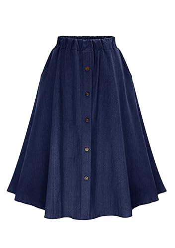 YMING Womens Classic Button Down Denim Skirts High Waist Loose Fit Skirts A-Line Jean Skirts with Pockets