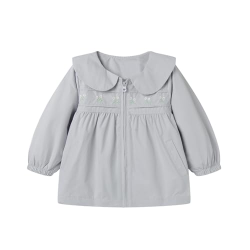 Mud Kingdom Girls Jacket Peter Pan Collar Floral Embroidery Outerwear Zipper Elastic Cuffs Tops