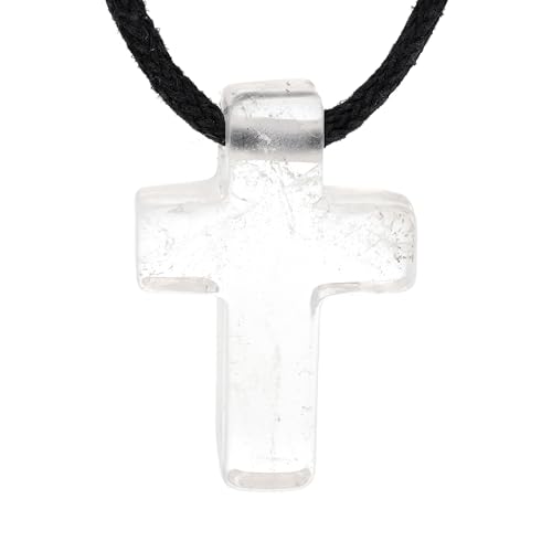 Lebensquelle Plus Pendentif croix | Croix percée avec cordon en coton | Pendentif 1,8 x 2,5 cm + carte descriptive (Cristal de roche)