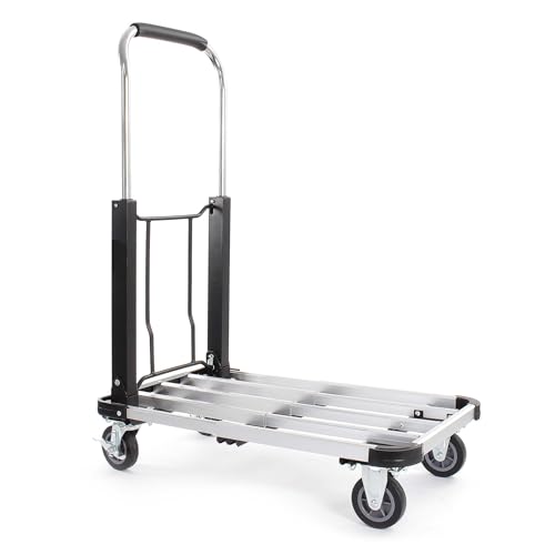 Chariot de transport pliable plateforme extensible frein charge 150kg - 2