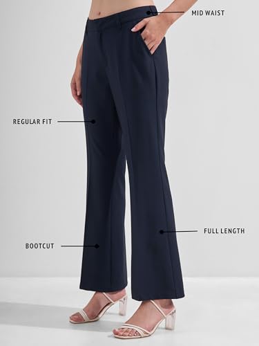 Image of Tokyo Talkies Women's Stretchable Bootcut Pants | High Rise Flared Trousers |Travel & Formal Wear|Workwear Trousers