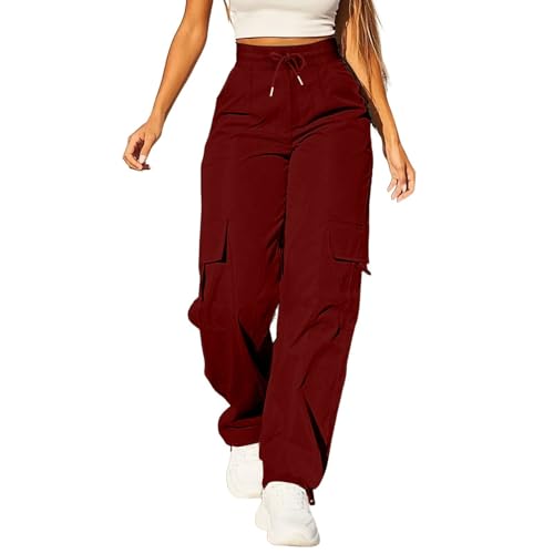 riou Pantalones Chándal Mujer Cargo Largo Hip Hop Moda Retro Pantalones de Pierna Ancha Elástico Suelto Multibolsillos Pantalón Largo Casuales Comodos Pantalón Deportivos Talla Grande R0