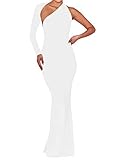 BEAGIMEG Women's Sexy Elegant One Shoulder Backless Evening Long Dress White