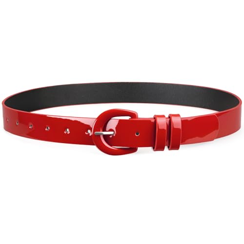 JASGOOD Women Patent Leather Belt for Jeans Pants Vintage 50s Women Belt for Dress Red