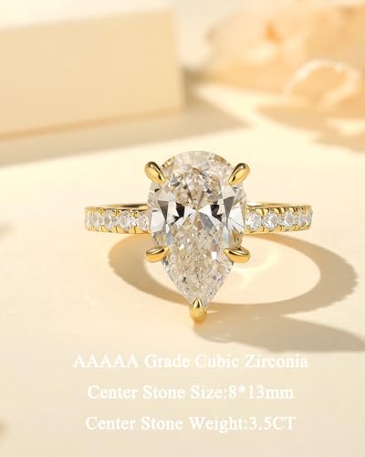 2CT/3.5CT Pear Shaped Engagement Rings for Women,Pear Cut Simulated Diamond Ring,18k Gold Plated 925 Sterling Silver Promise Ring2