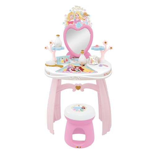 Smoby Tocador Princesas Disney con Taburete hasta 50 kg Espejo y 10 Accesorios incluidos Juguete Infantil para Juegos de imitación creativos (7600320251)