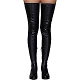 レディース サイハイブーツ セクシー ブラック PUレザー サージカルストレッチ オーバーニーハイブーツ ラウンドトゥ ローチャンキーヒール スティレット