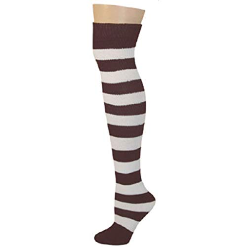 Striped Socks Brown, White,Knee High