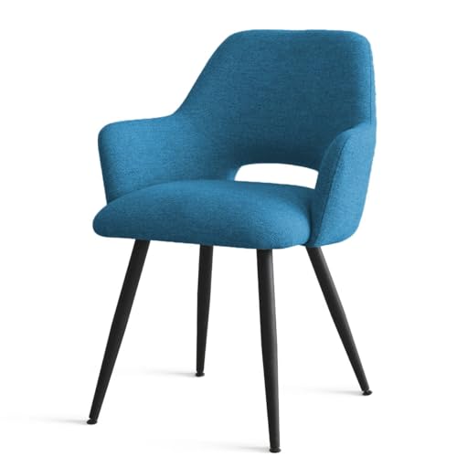Image of Finch Fox Motel Luxurious Home Collection Upholstery Fabric Arm Dining Room Chairs in Blue Color with Black Metal Powder Coated Legs (Set of 2)
