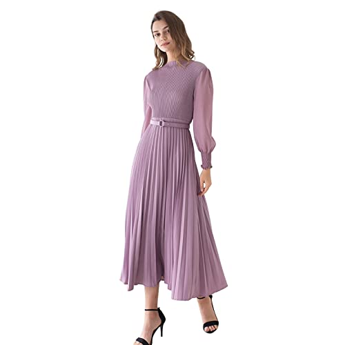 CHICWISH Women's Lilac/Yellow/Dark Green/Tan Full Pleated Belted Maxi Dress2