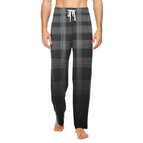Mens Plaid Cotton Pajama Lounge Pants Knit with Side Pockets and Adjustable Drawstring Comfy Pajama Pants