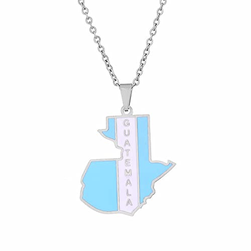 PRILZOTHUM Collier Avec Pendentif Carte, Pendentif Contour De La Carte Du Guatemala, Bijou Élégant En Forme De Goutte D'Huile, Pendentifs Pour Hommes Et Femmes, Collier Pull, Blanc, 60 Cm