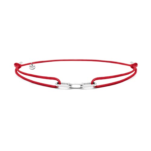 Nato Cuff - Bracelet Links Argent 925 et Nylon - Fait Main en France - Ajustable- Bijou Homme ou Femme (Rouge)